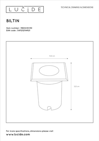 Oprawa do wbudowania BILTIN Ø 10,8 cm 1xGU10 IP67 11800/01/12 Satin Chrome Lucide