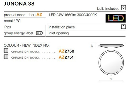 Plafon Junona 38 4000K (chrome) AZ2750 AZZARDO