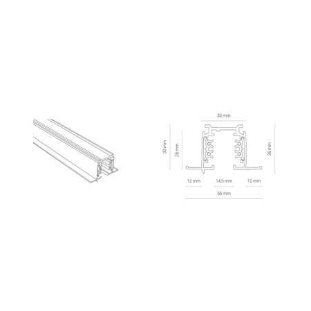 Szynoprzewód trójfazowy wpuszczany 2m czarny CTLS RECESSED TRACK 2M BLACK 8694 Nowodvorski