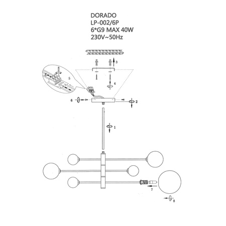 Lampa wisząca Dorado 4xG9 złota LP-002/4P