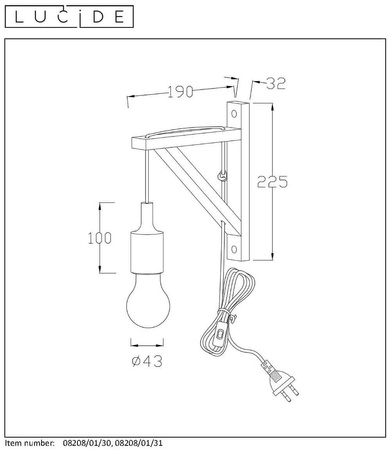 FIX WALL - Kinkiet - E27 - Black 08208/01/30 Lucide